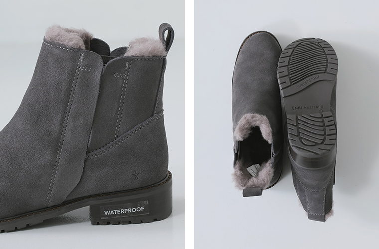 EMU Pioneer 防水サイドゴアブーツのチャコールの生地とソール