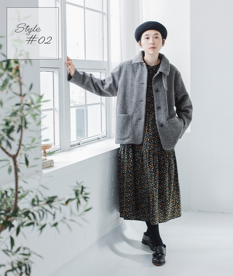 ista-ire  ブークレ　2wayカラーショートコート　グレー　ワンピースコーデ