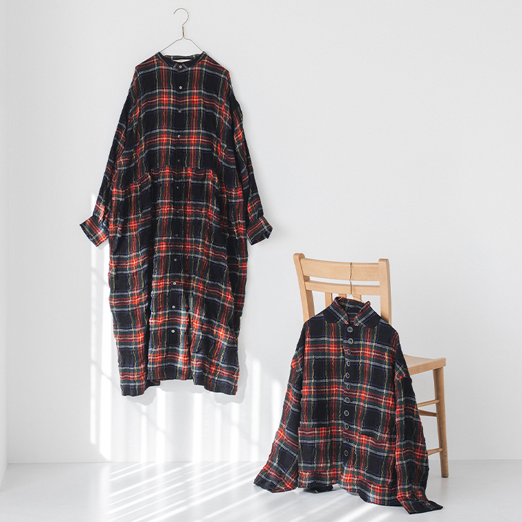 ICHI Antiquites  コットンウールタータンチェック　ワンピースとジャケット