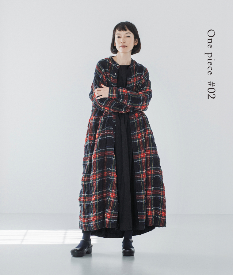 ICHI Antiquites  コットンウールタータンチェック　レイヤードスタイル