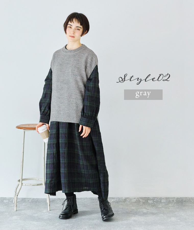 08Mab アクリルウール鹿の子編みベスト グレー