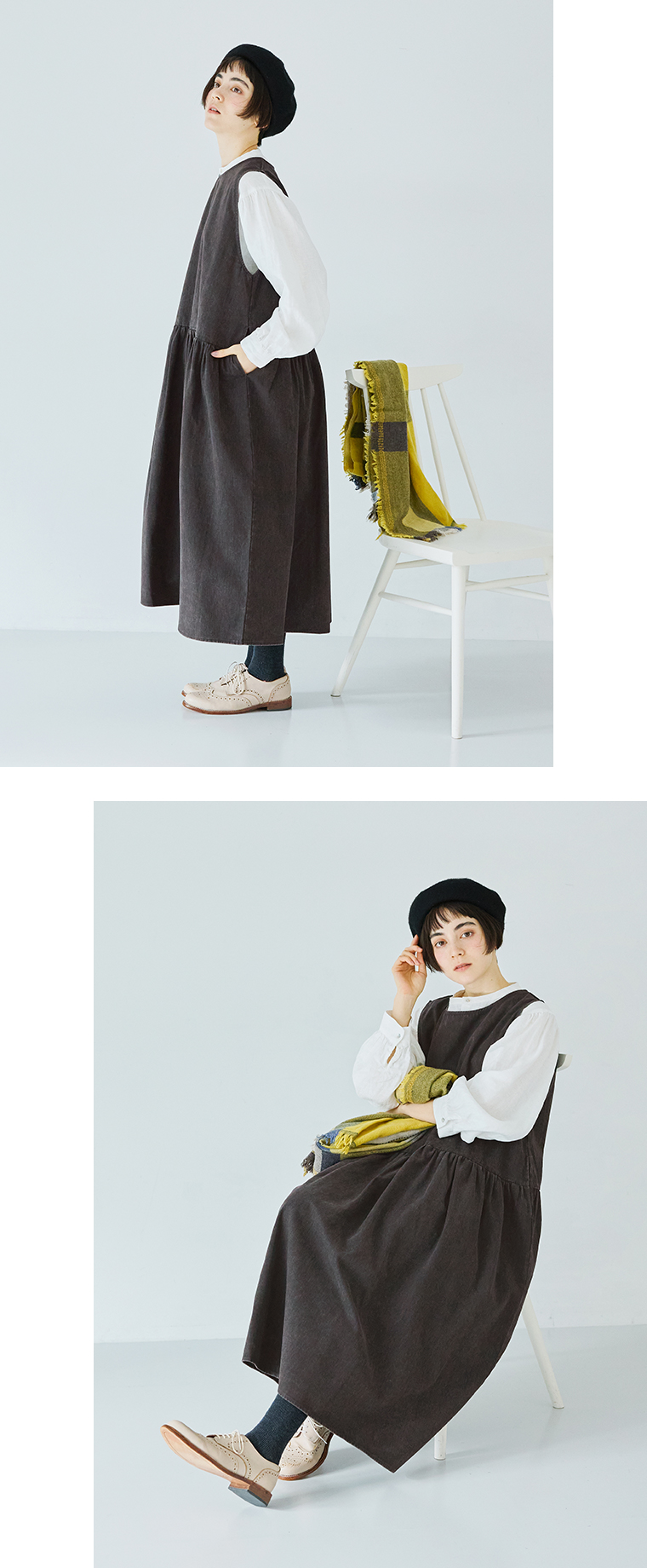 LUPILIEN by natulan アンティークツイルジャンパースカート チャコールのコーディネート