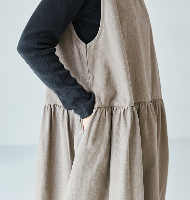 LUPILIEN by natulan アンティークツイルジャンパースカート モカのウエストギャザー