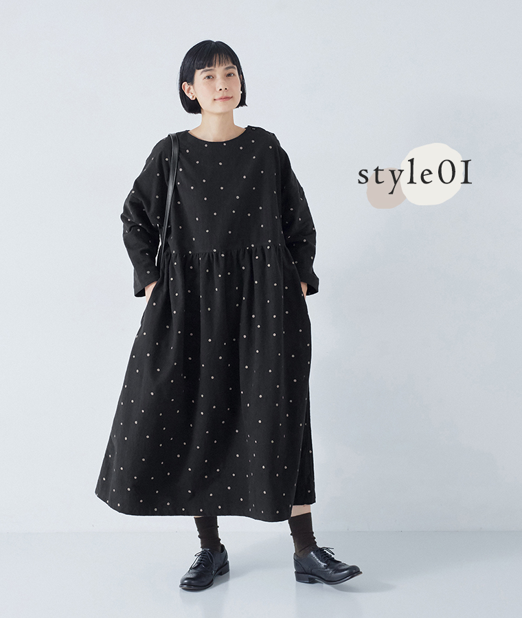 【 D*g*y 】コットン起毛くずれドットワンピース style01