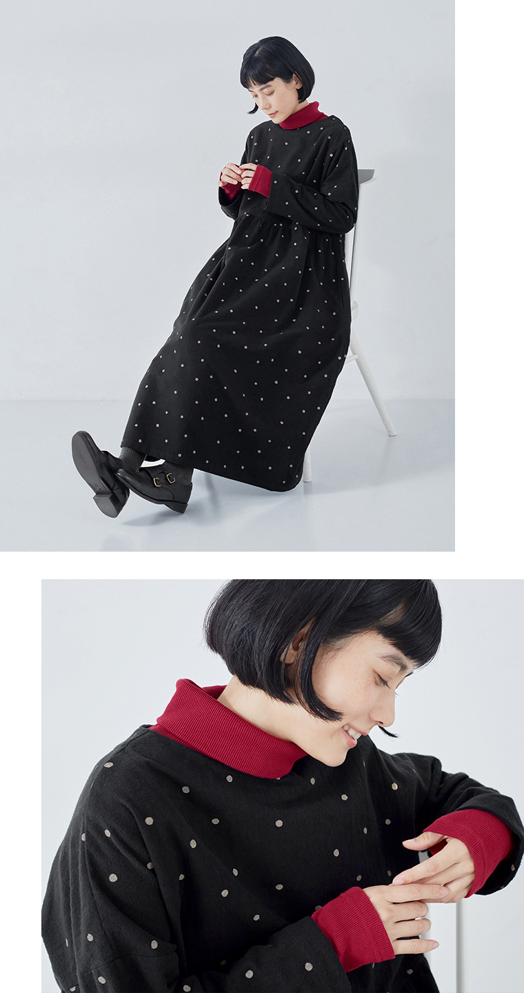 【 D*g*y 】コットン起毛くずれドットワンピース style03 襟ぐり寄り