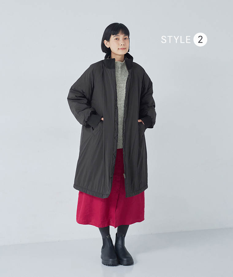 LUPILIEN by natulan  ナイロン中綿リブカラーコート　ブラックの着こなし