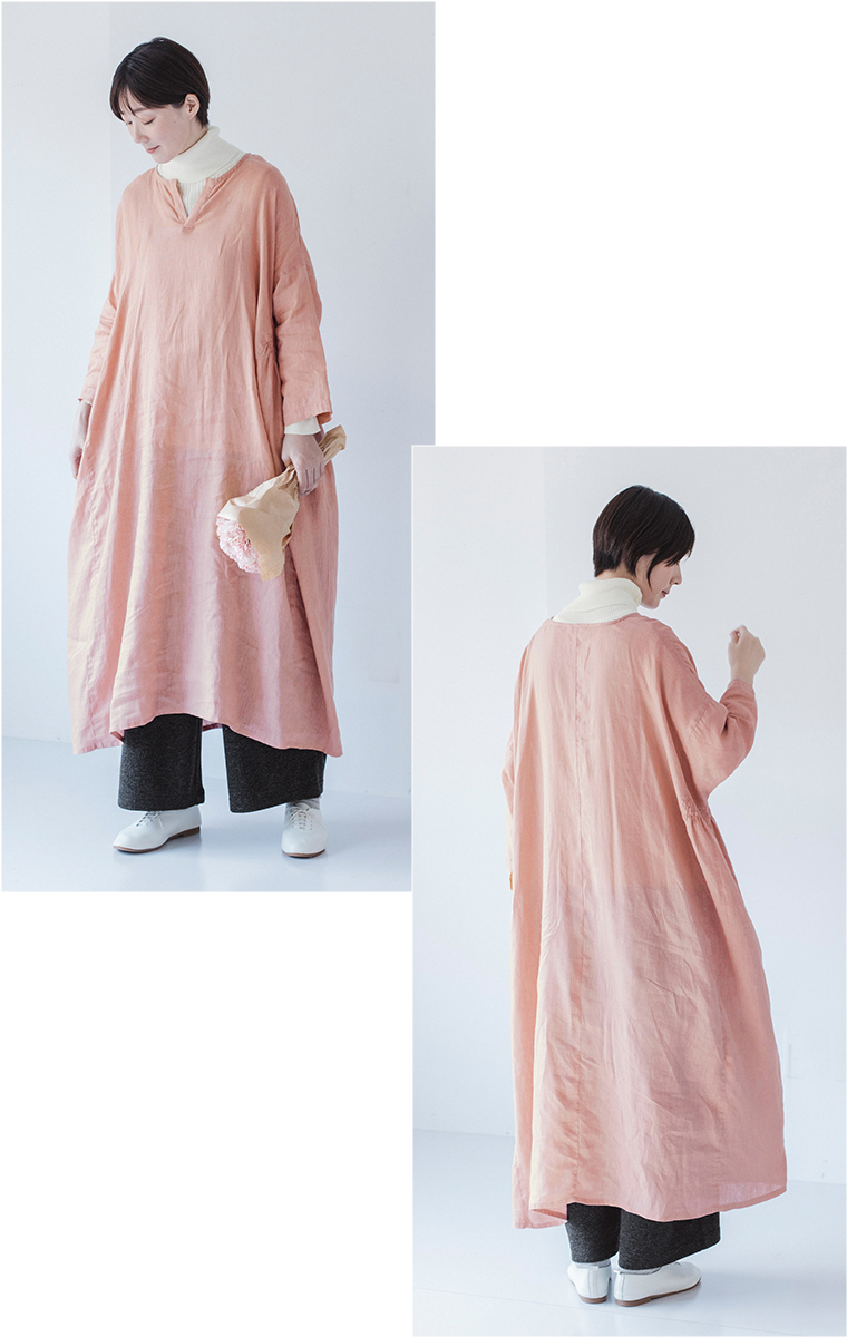 【 &yarn 】ニットワイドパンツ style03 チャコール 全身コーディネート前後