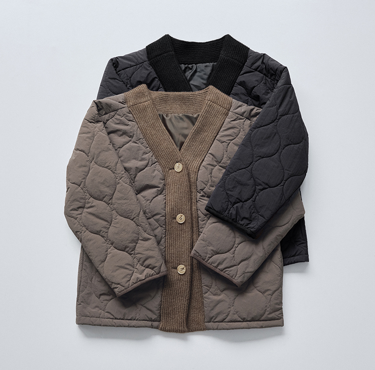 &yarn キルティング×ニット ノーカラージャケットの素材
