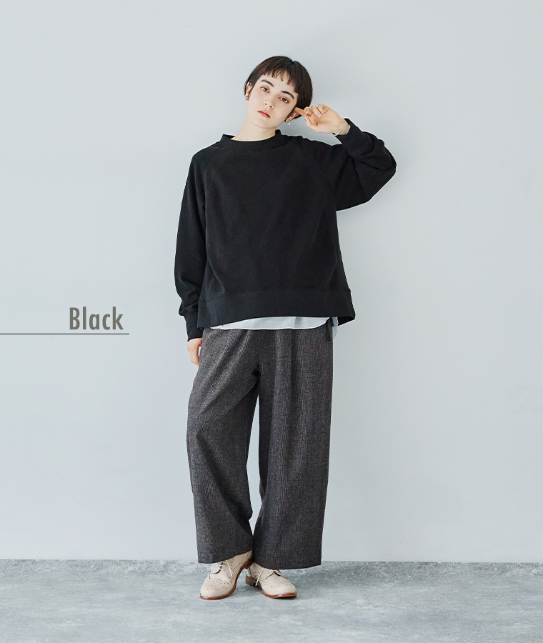 UNPLE  ニット裏起毛モックネックプルオーバー(ブラック)の着こなし