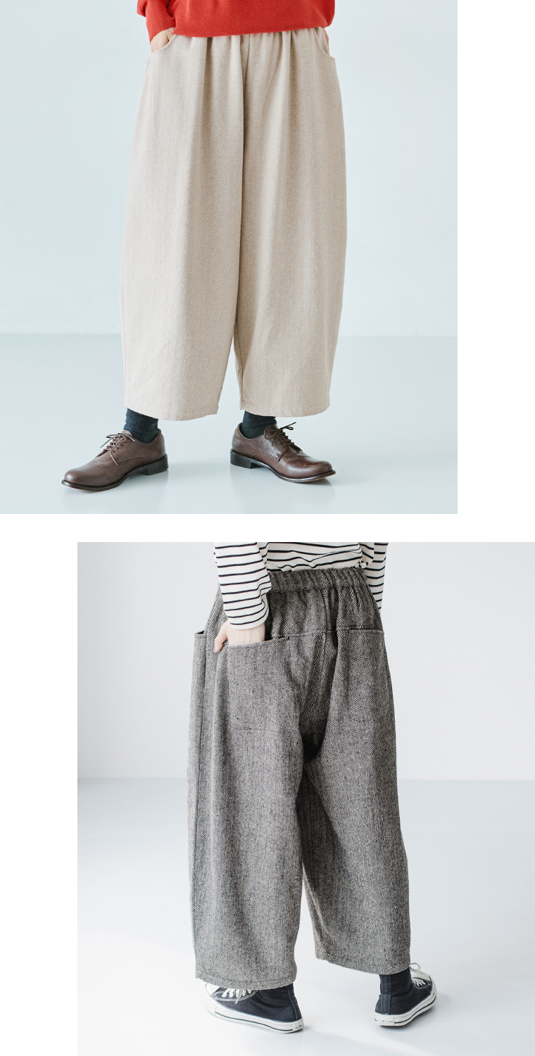le ciel a temps doux ヘリンボーンセミワイドパンツの下半身寄り前と後ろ