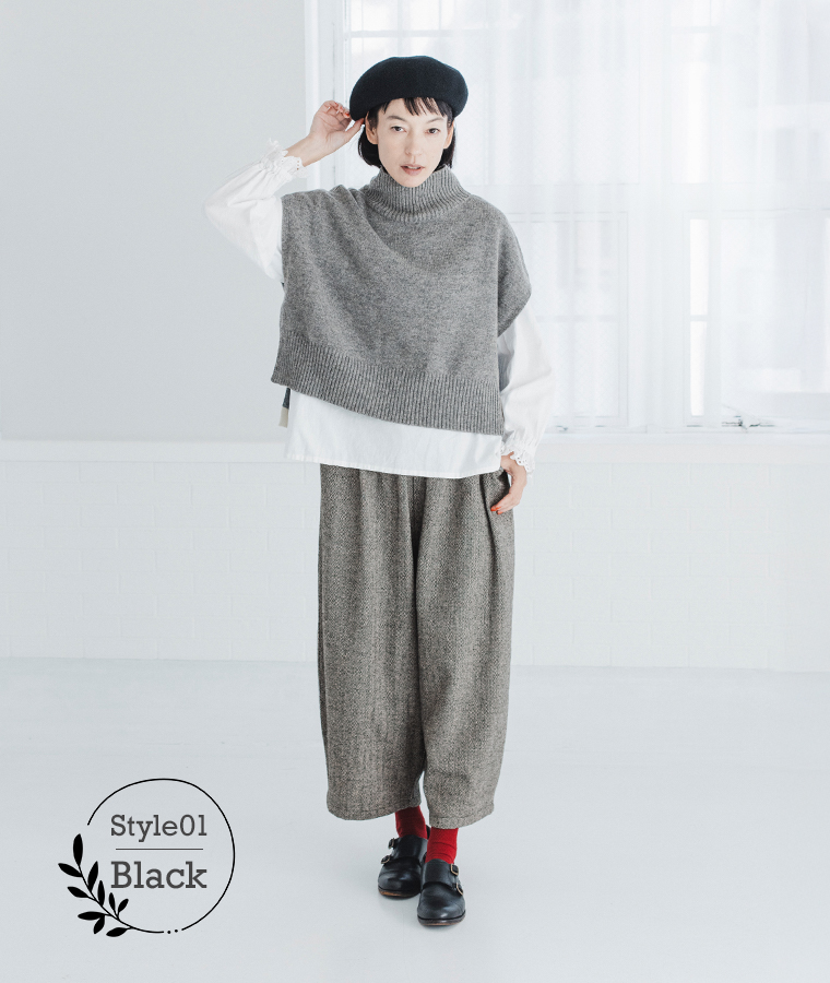 le ciel a temps doux ヘリンボーンセミワイドパンツ(ブラック)のコーディネート