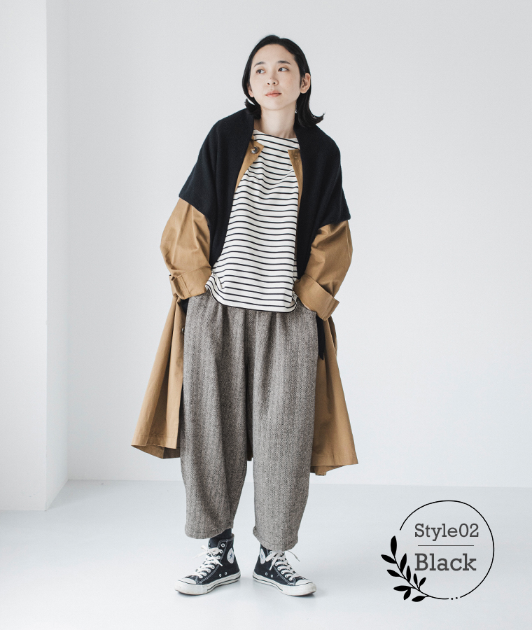 le ciel a temps doux ヘリンボーンセミワイドパンツ(ブラック)のコーディネート