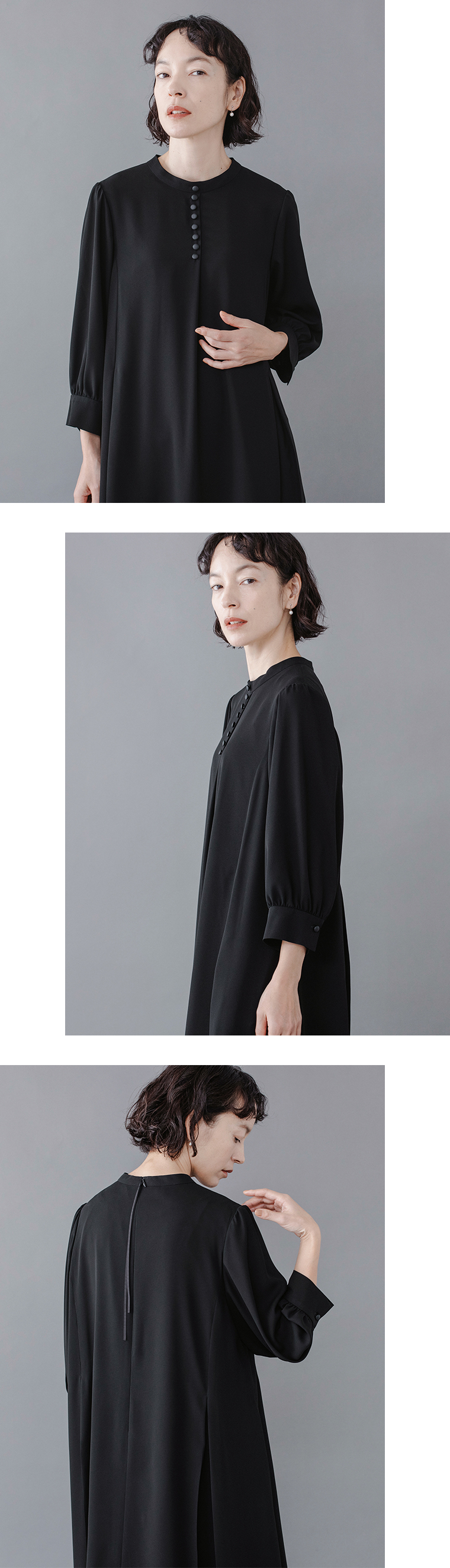 Luuna miu【ブラックフォーマル】大切な日のボタンフレアワンピースのスタンドネック