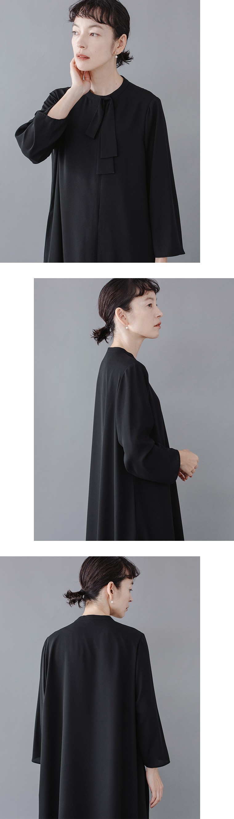 Luuna miu【ブラックフォーマル】大切な日のボウタイAラインワンピースのスタンド襟