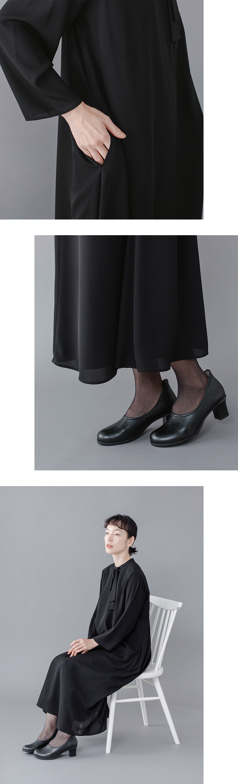 Luuna miu【ブラックフォーマル】大切な日のボウタイAラインワンピースの生地とポケット