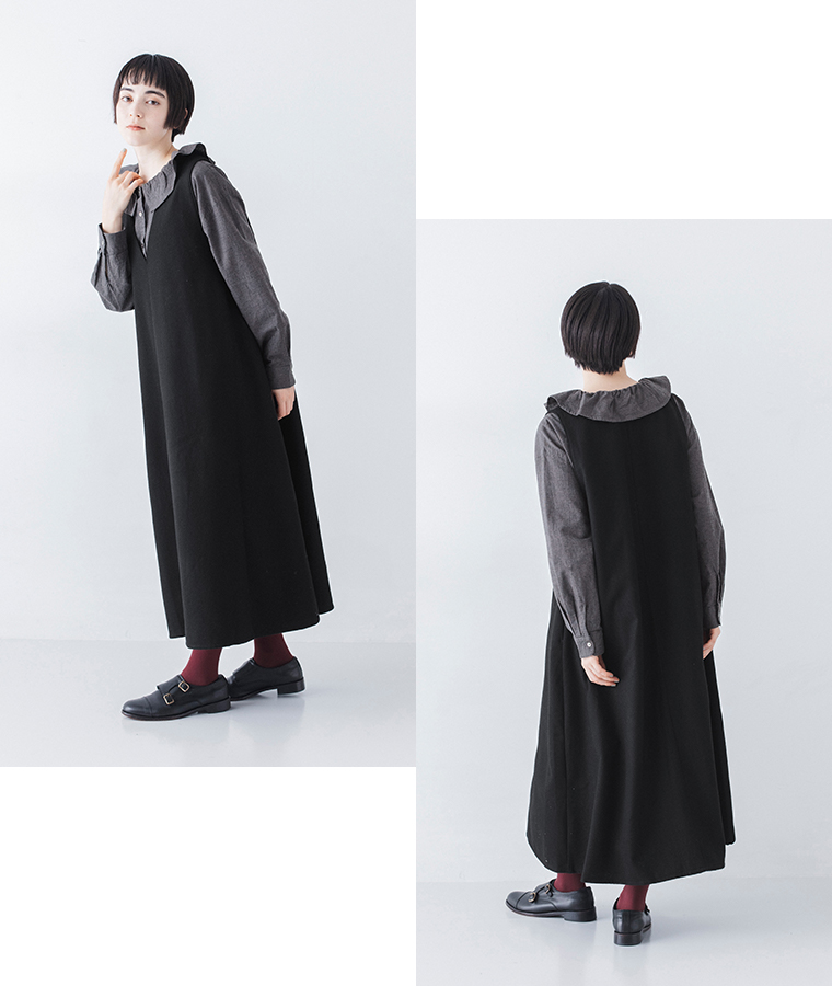 HEAVENLY  ウールミックスジャンパースカート ブラック 全身前後