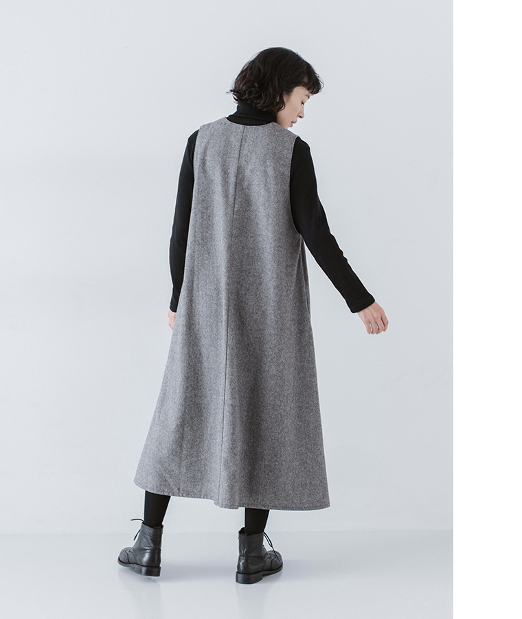HEAVENLY  ウールミックスジャンパースカート グレー 後ろ