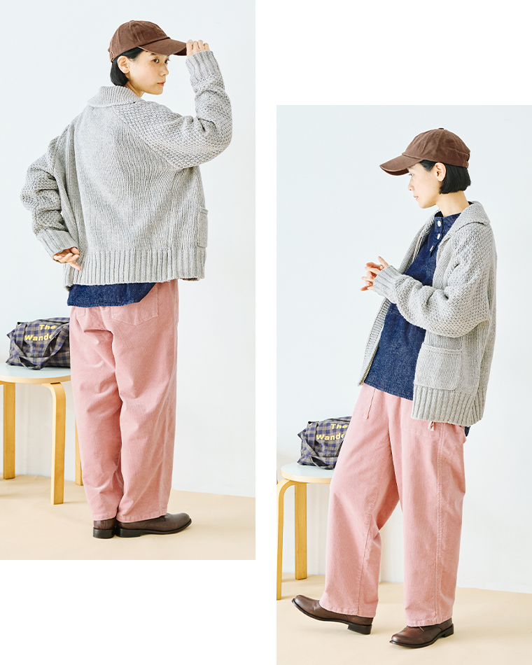 NORTHERN TRUCK コーデュロイワークストレートパンツ(ピンク)の全身後ろと横