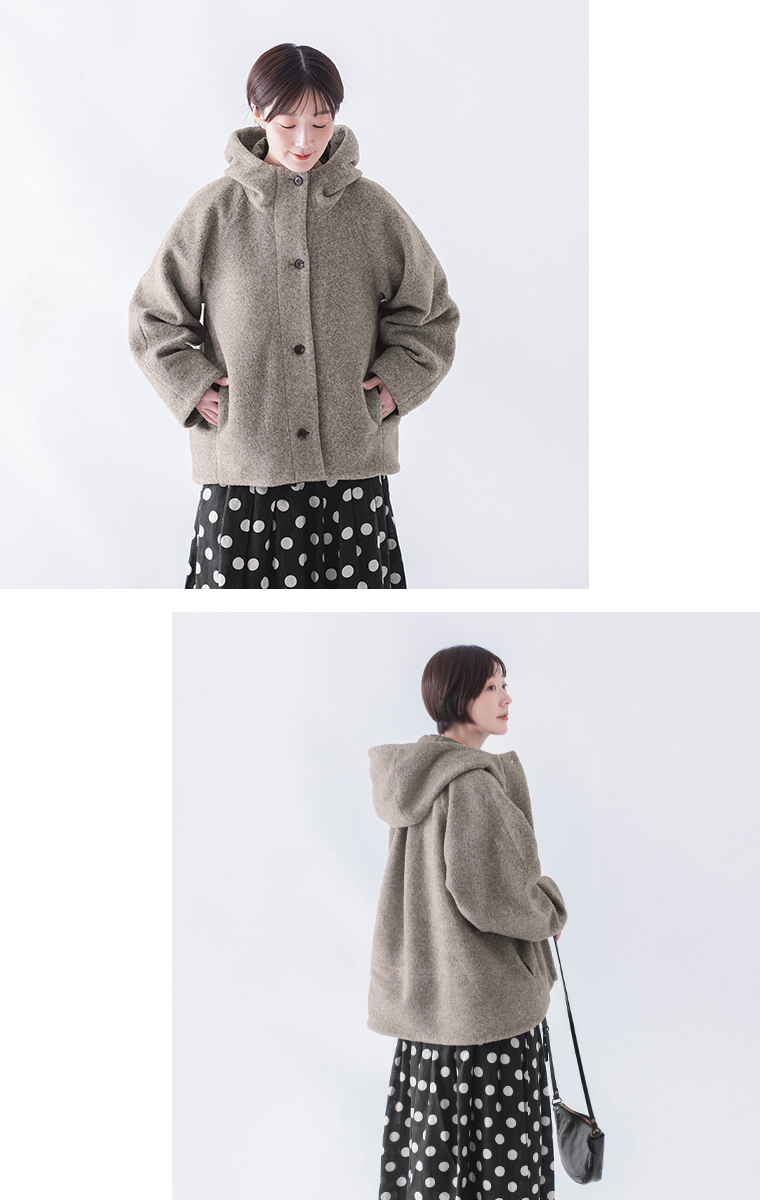 &yarn ブークレ フードショートコート　寄り