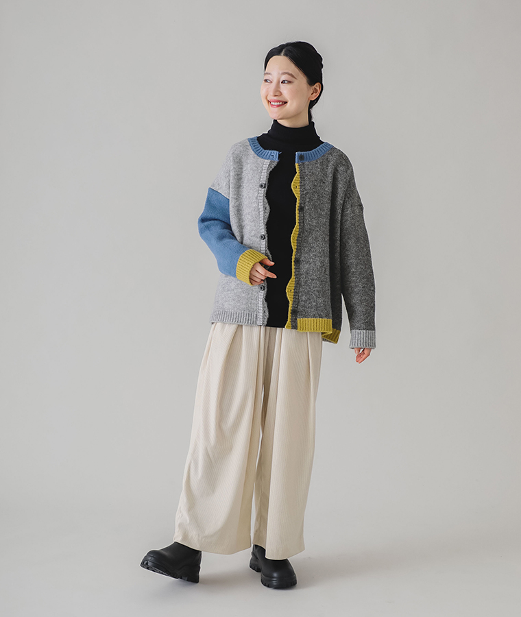 【 COLORK 】ニット配色カーディガン 全身コーディネート