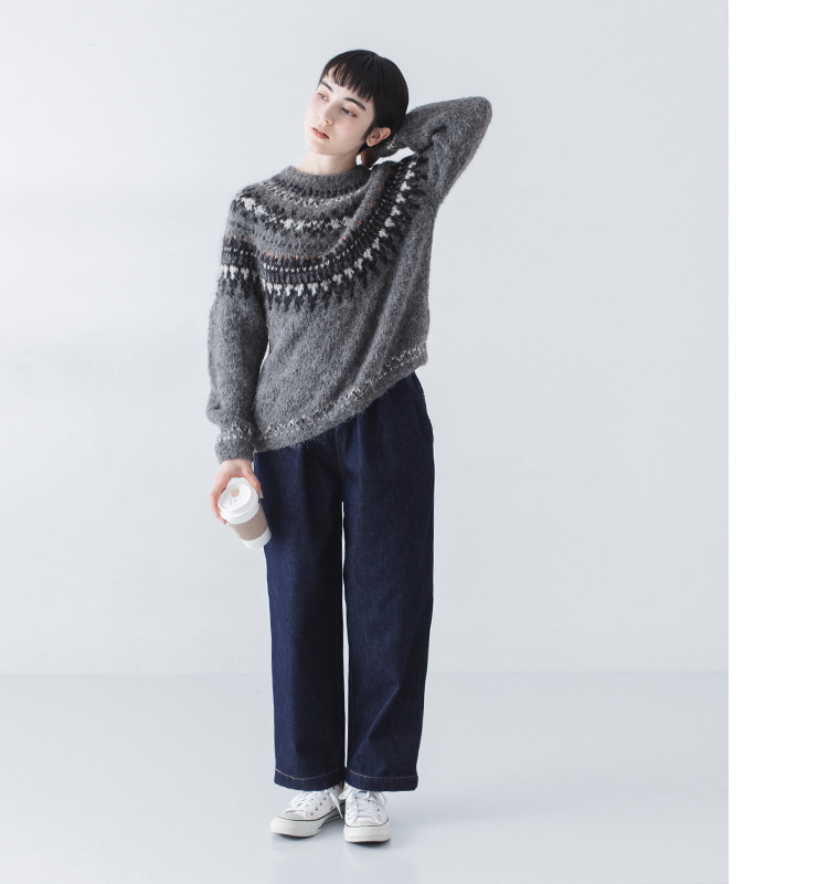 homeworking  裏ボアデニムあたたかパンツ 全身前