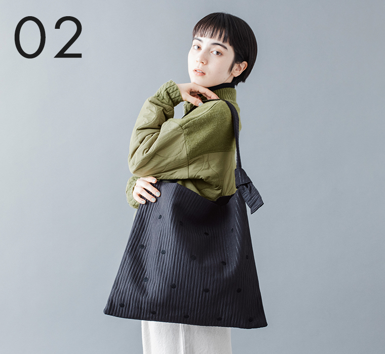 【 cache cache 】ラインドットワンショルダートート ブラック