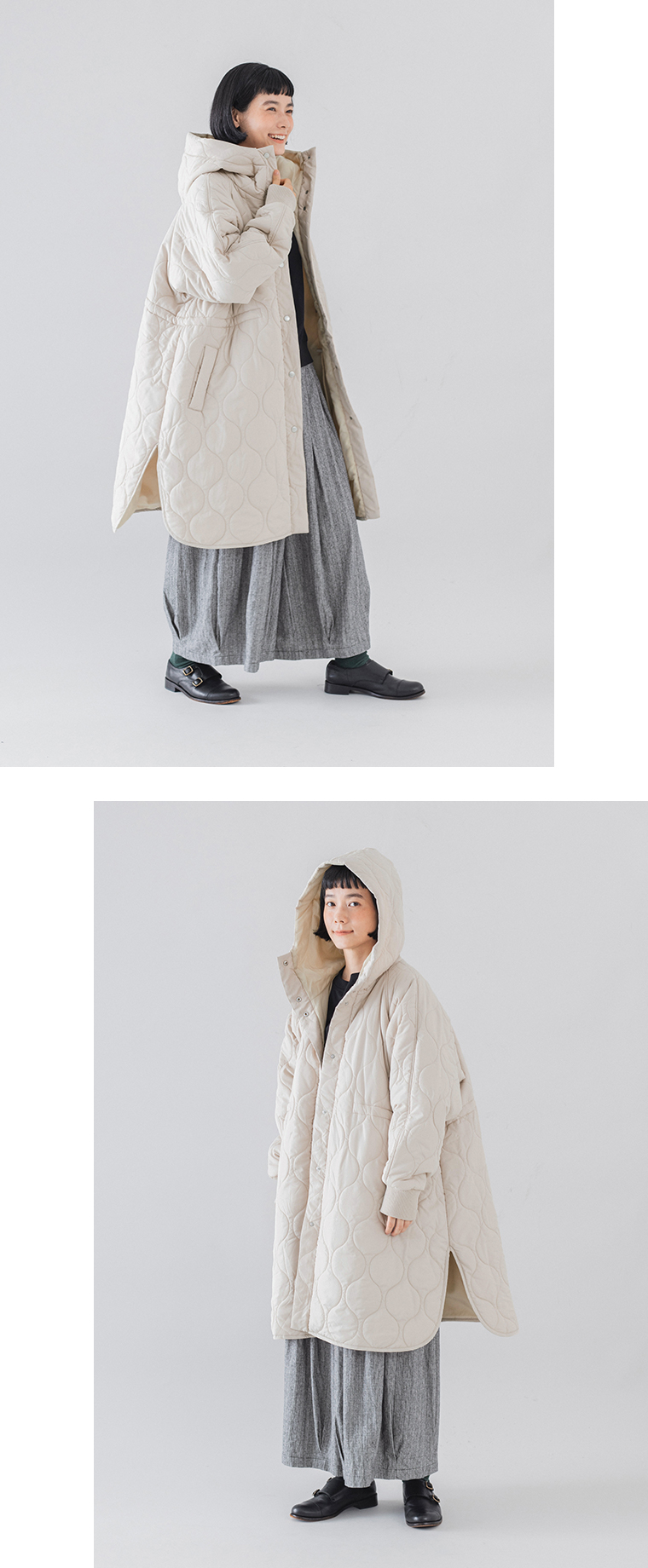 D*g*y ひょうたんキルトフーディーコートベージュのスリット