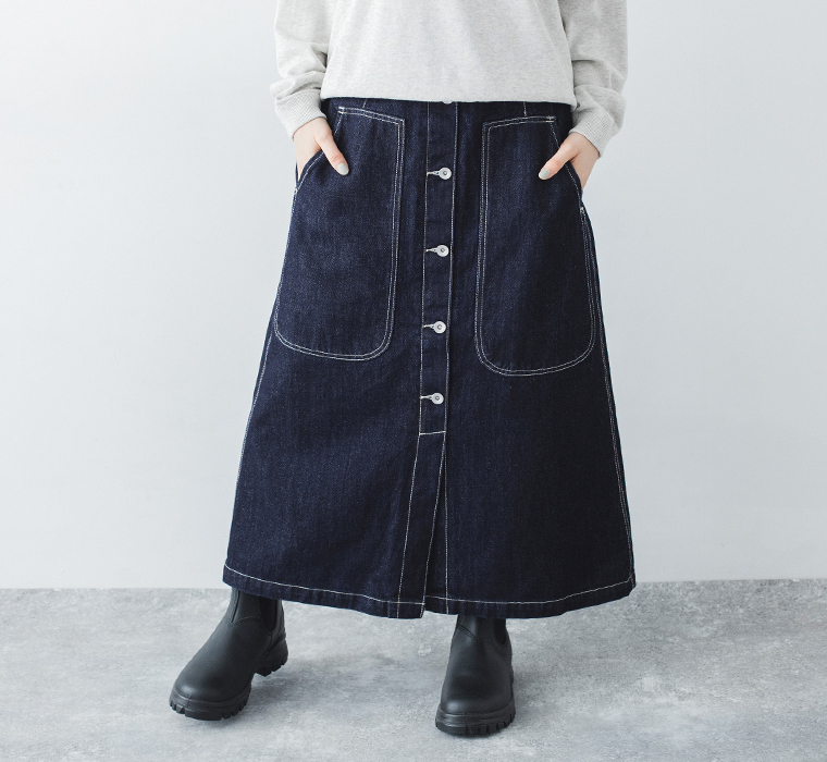 vent blanc　デニムベイカースカート 寄り