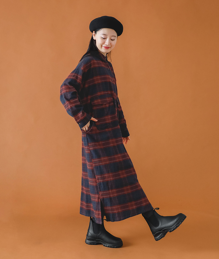 【 COLORK 】ナチュラルチェックワーク風ワンピース 全身コーディネート