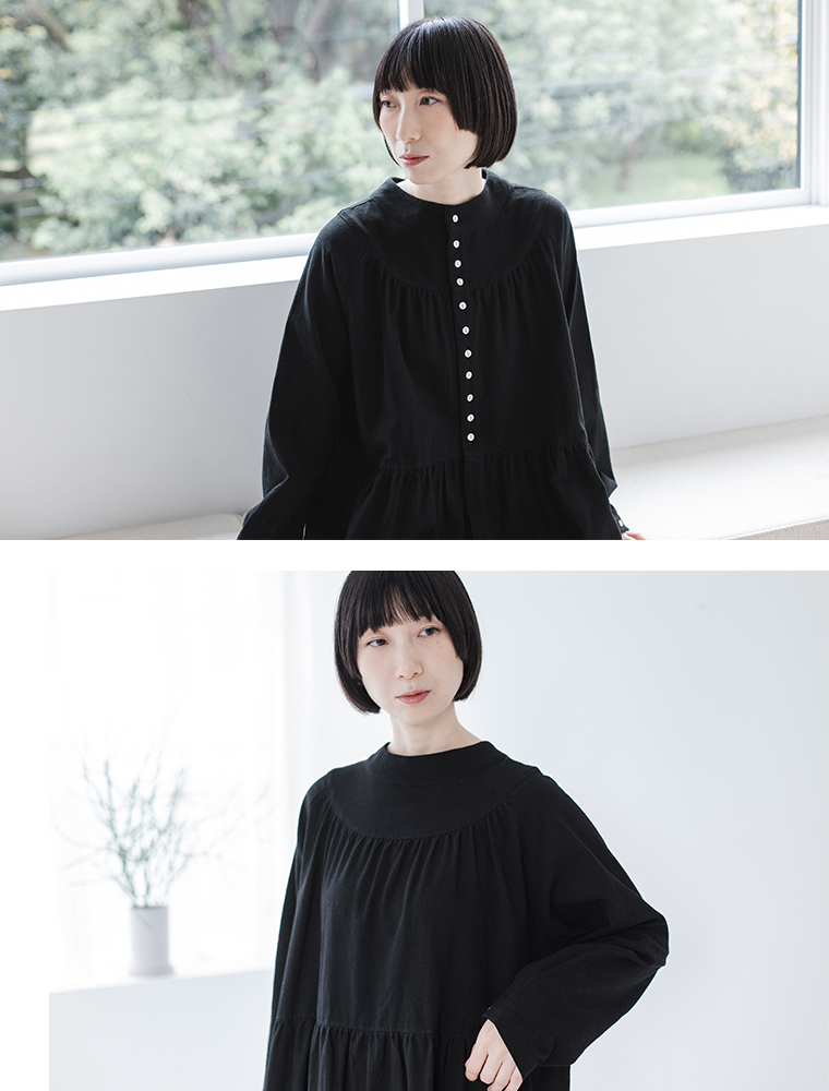08Mab 起毛3wayティアード多ボタンワンピースの胸元とディテールが分かる寄りのカット