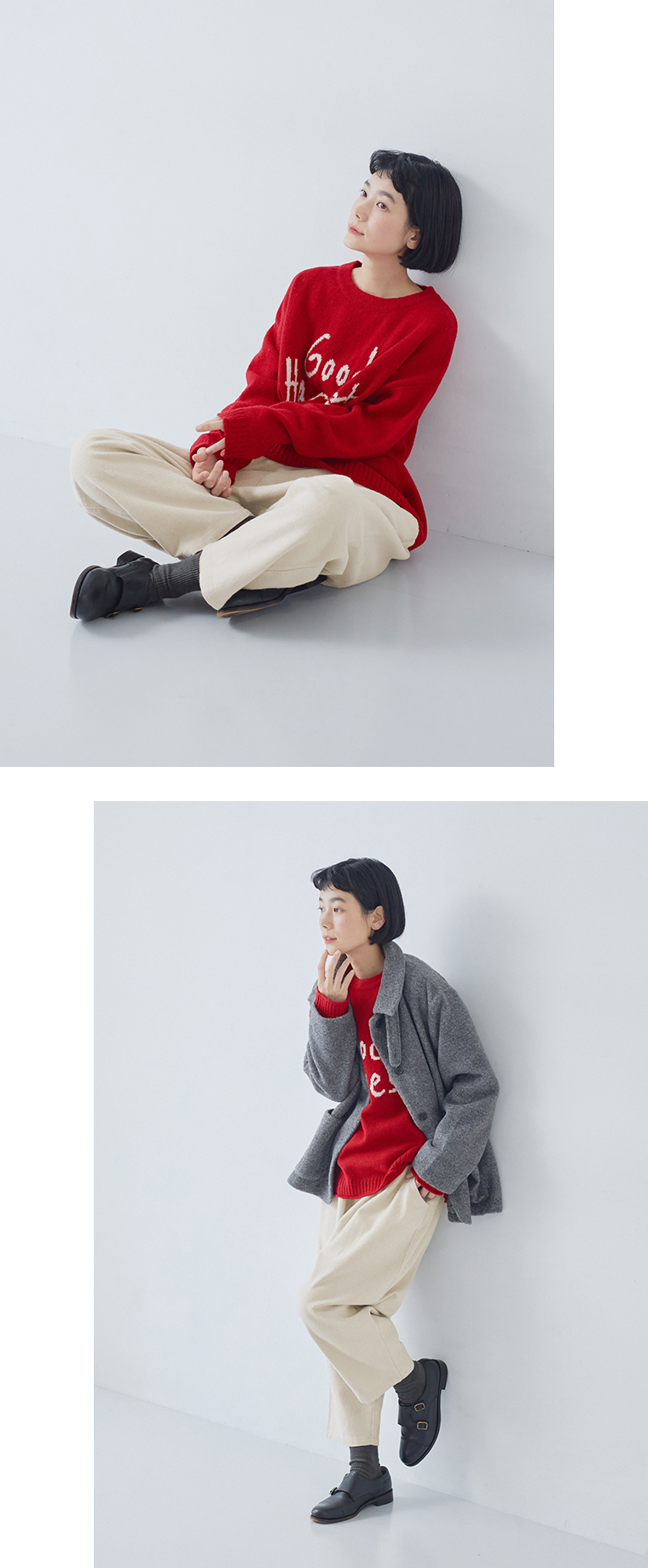 ista-ire 別注｜起毛コットンリネンツイル　あったかよくばりパンツ ベージュの生地