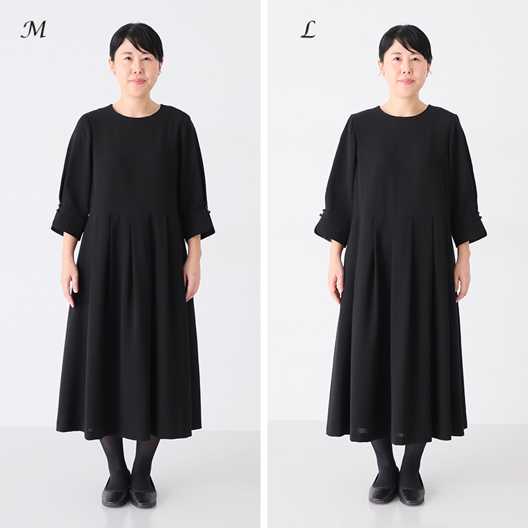 ワンピースのMサイズとLサイズを比較した着用画像（正面）