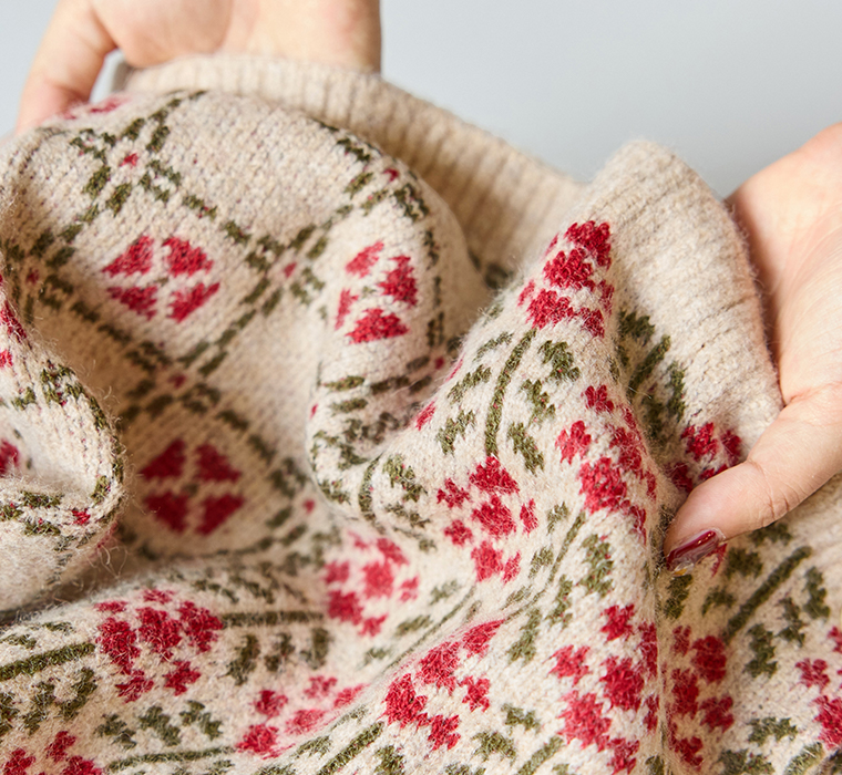 パッチワーク柄2wayカーディガン(オートミール×マルチ)の素材アップ