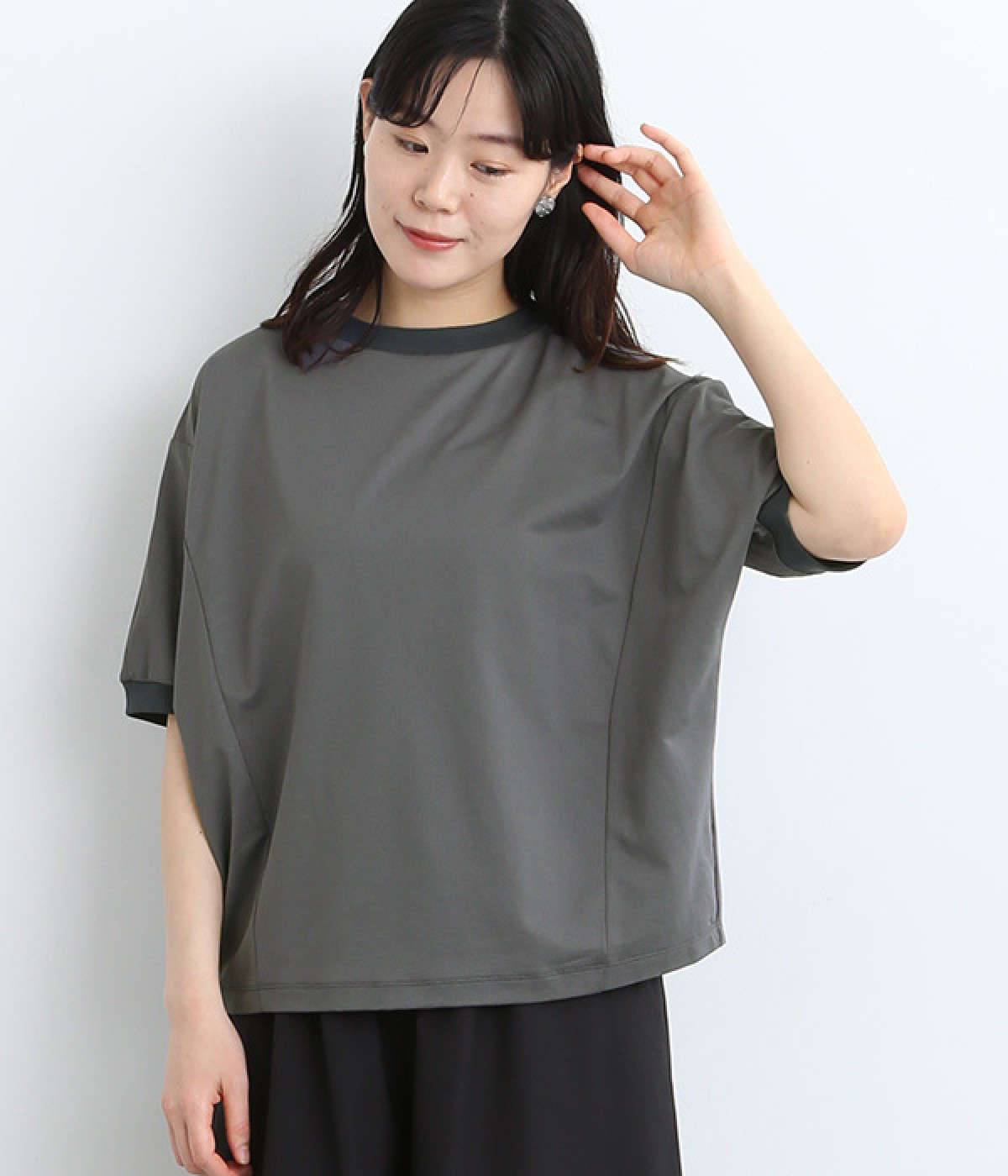 天竺オフボディシルエットTシャツ(グレー-ONESIZE)