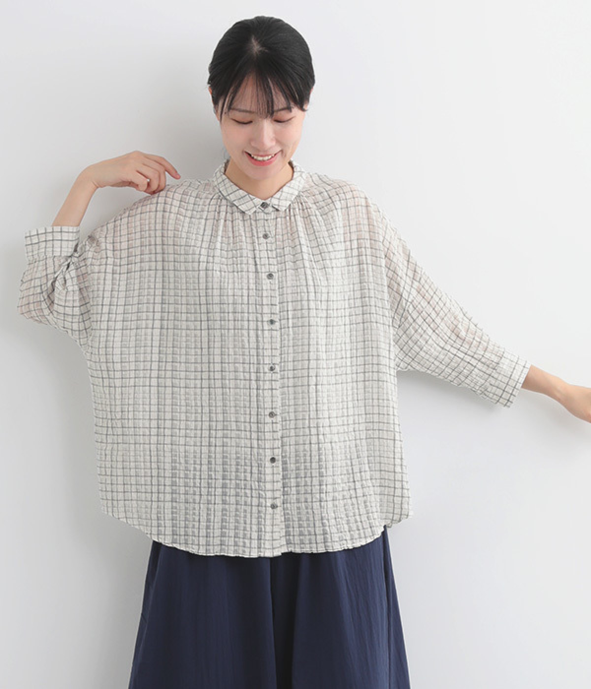 スモールカラーシャツ(オフホワイトチェック-ONESIZE)