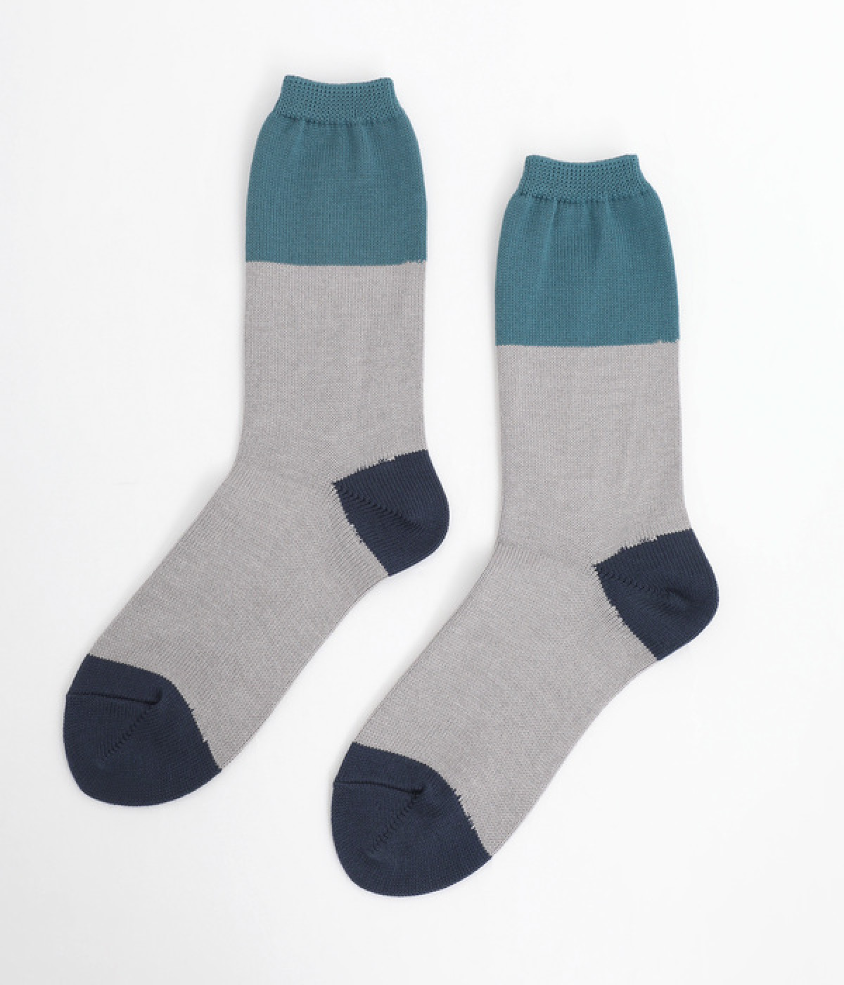 天然系抗菌防臭加工　配色ソックス(ターコイズ系-ONESIZE)