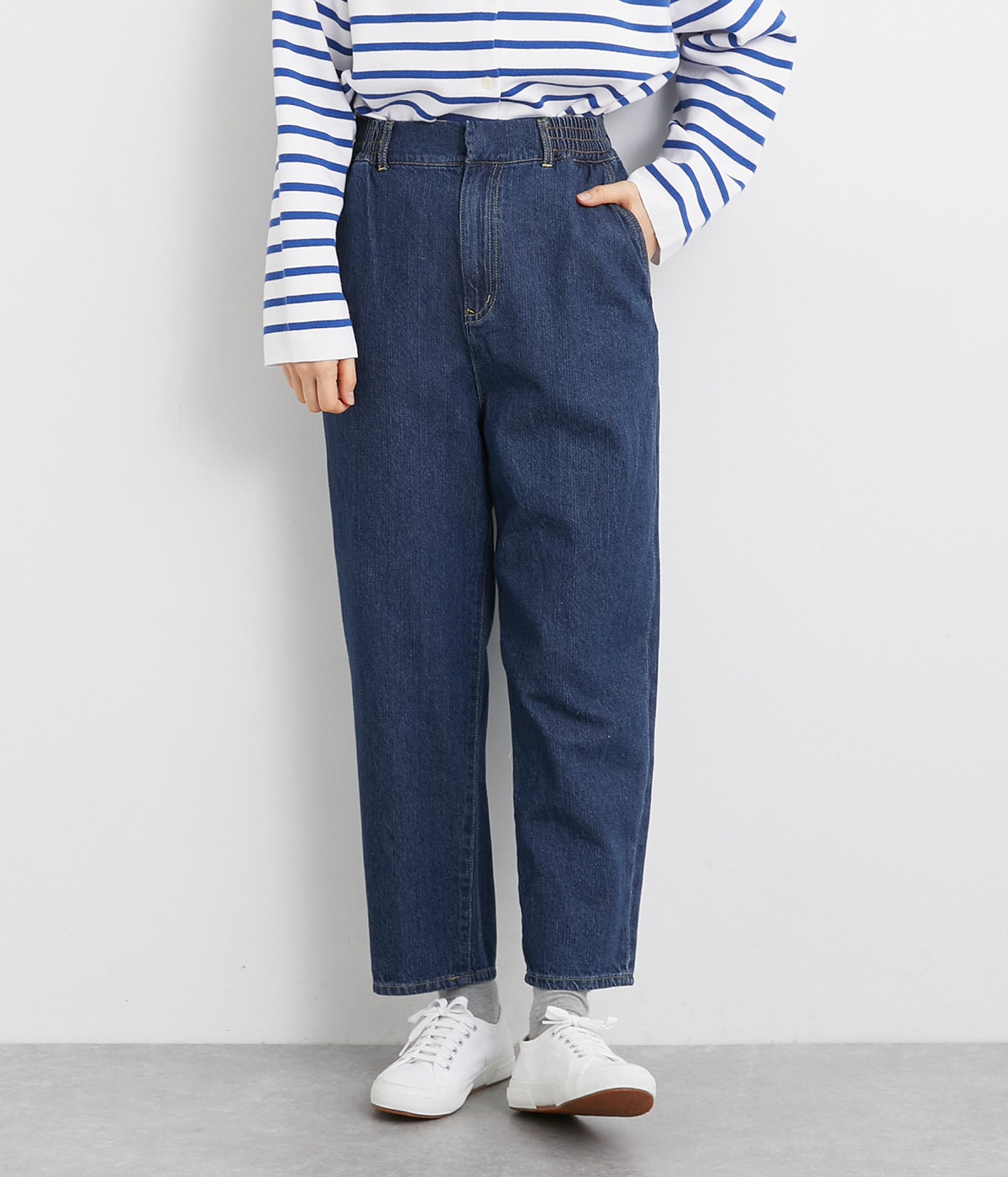 9.5ozコットンリネンイージーテーパードパンツ(インディゴ-ONESIZE)