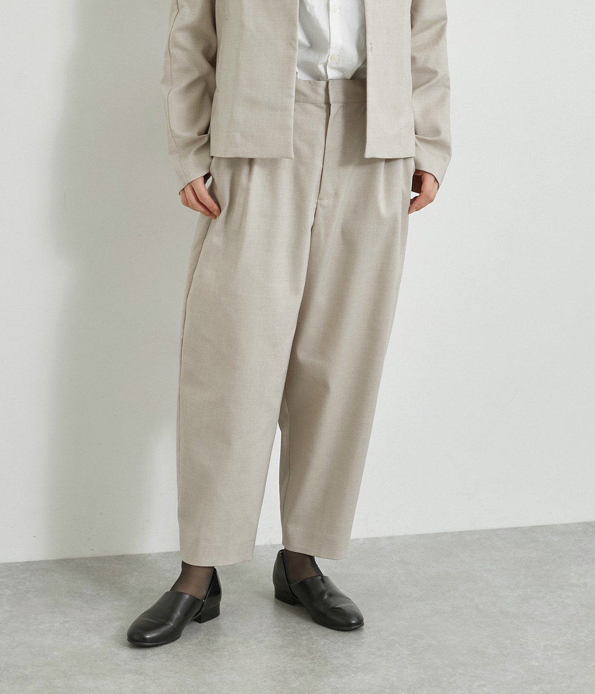 リネン混ストレッチセミテーパードパンツ(グレー-ONESIZE)