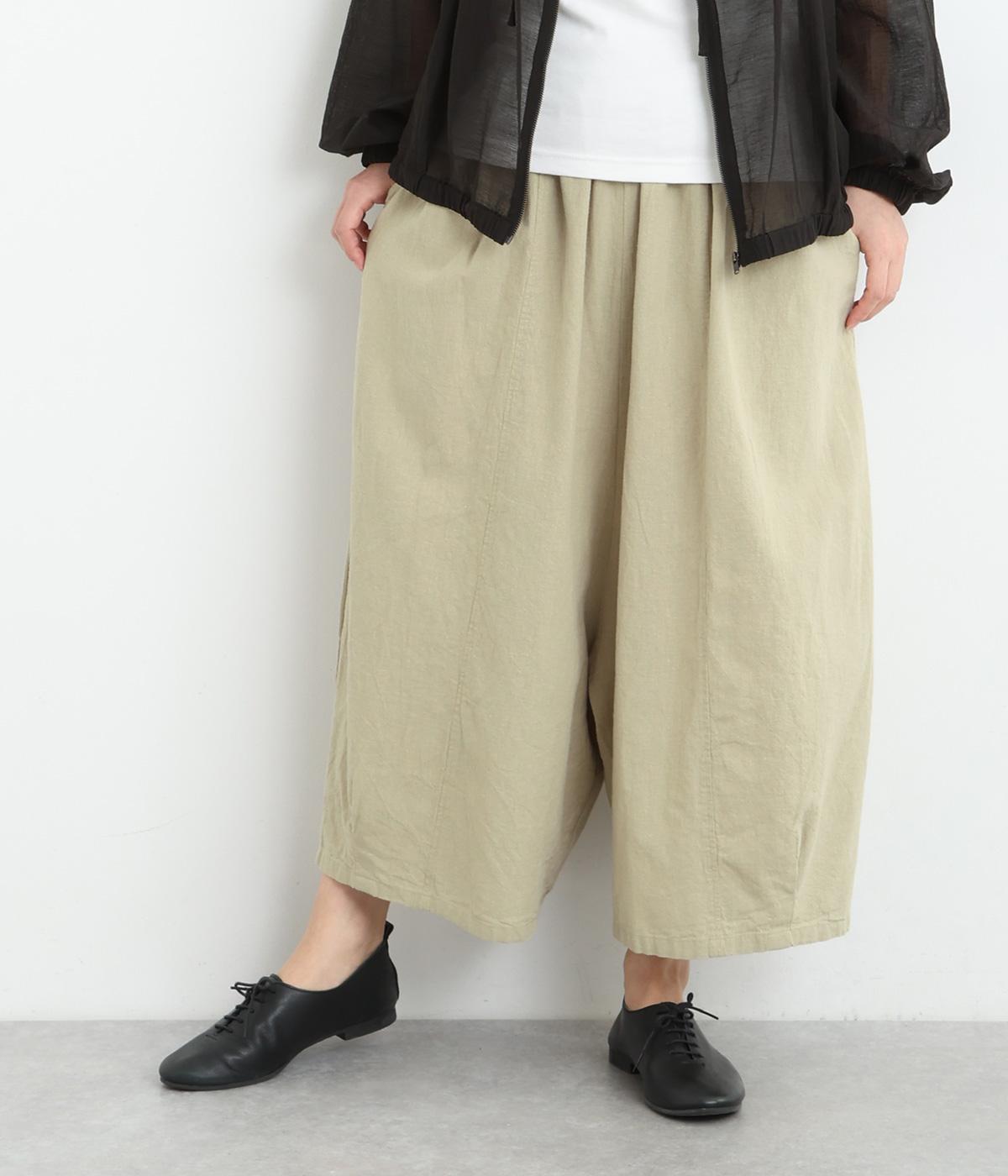 コットンリネンワイドサルエルパンツ(ライトカーキ-ONESIZE)