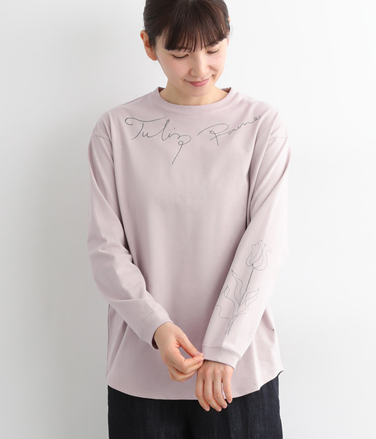 hesoさんコラボ　ドローイングロングTシャツ(ピンク×チューリップ-ONESIZE)