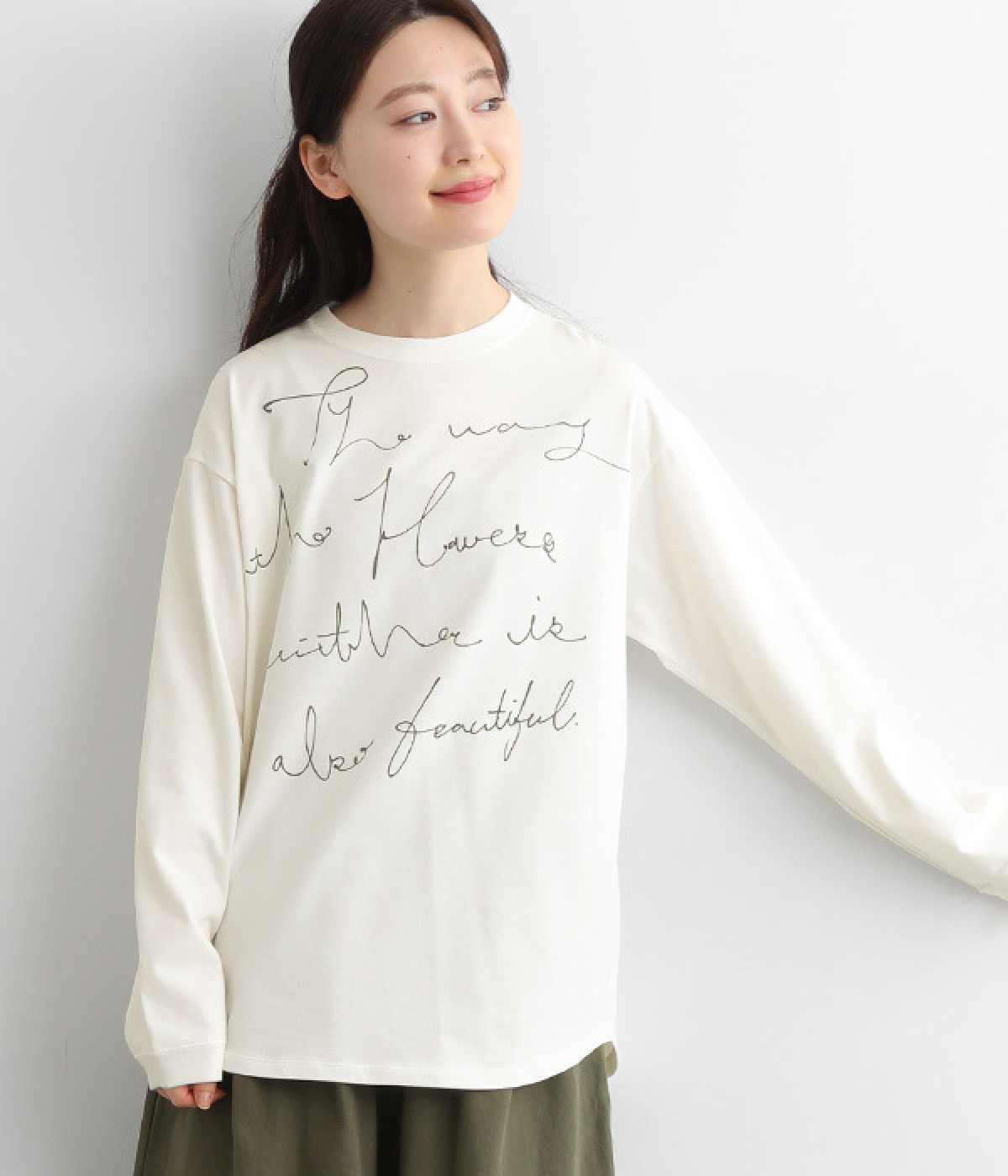 hesoさんコラボ　ドローイングロングTシャツ(オフ×文章-ONESIZE)