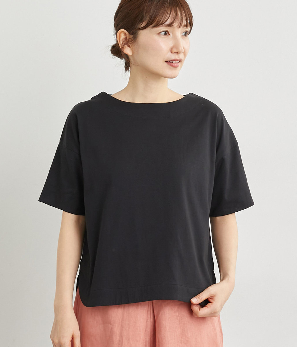 天竺ボーダードロップショルダーTシャツ(ブラック-ONESIZE)