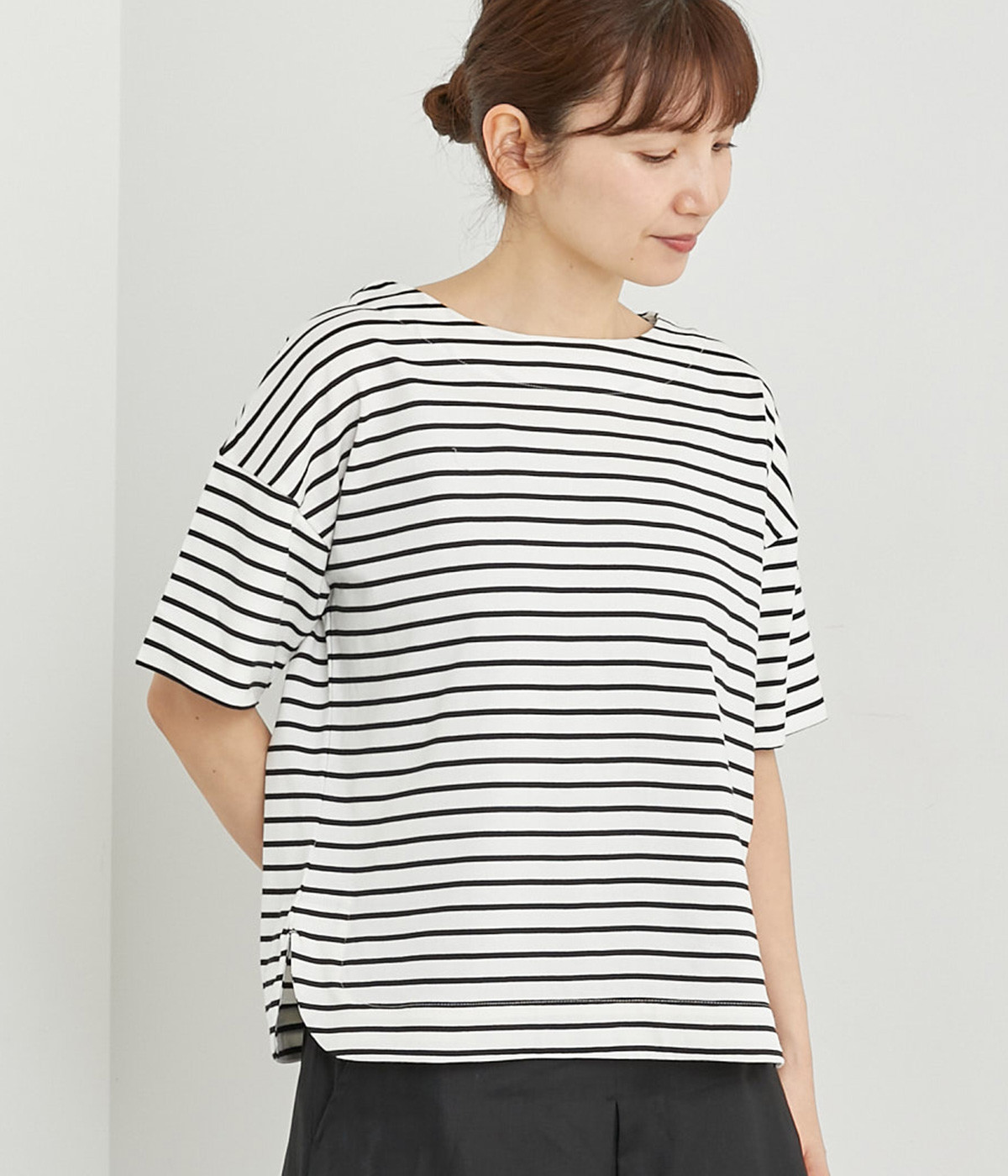 天竺ボーダードロップショルダーTシャツ(ボーダー-ONESIZE)