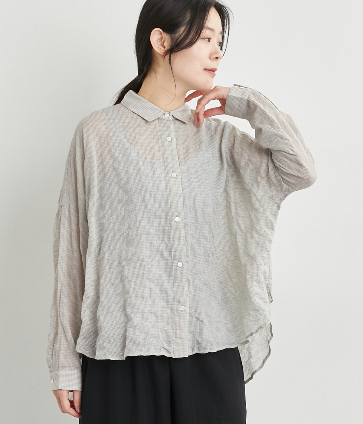 コットンシャーリングレギュラーシャツ(ライトグレーチェック-ONESIZE)