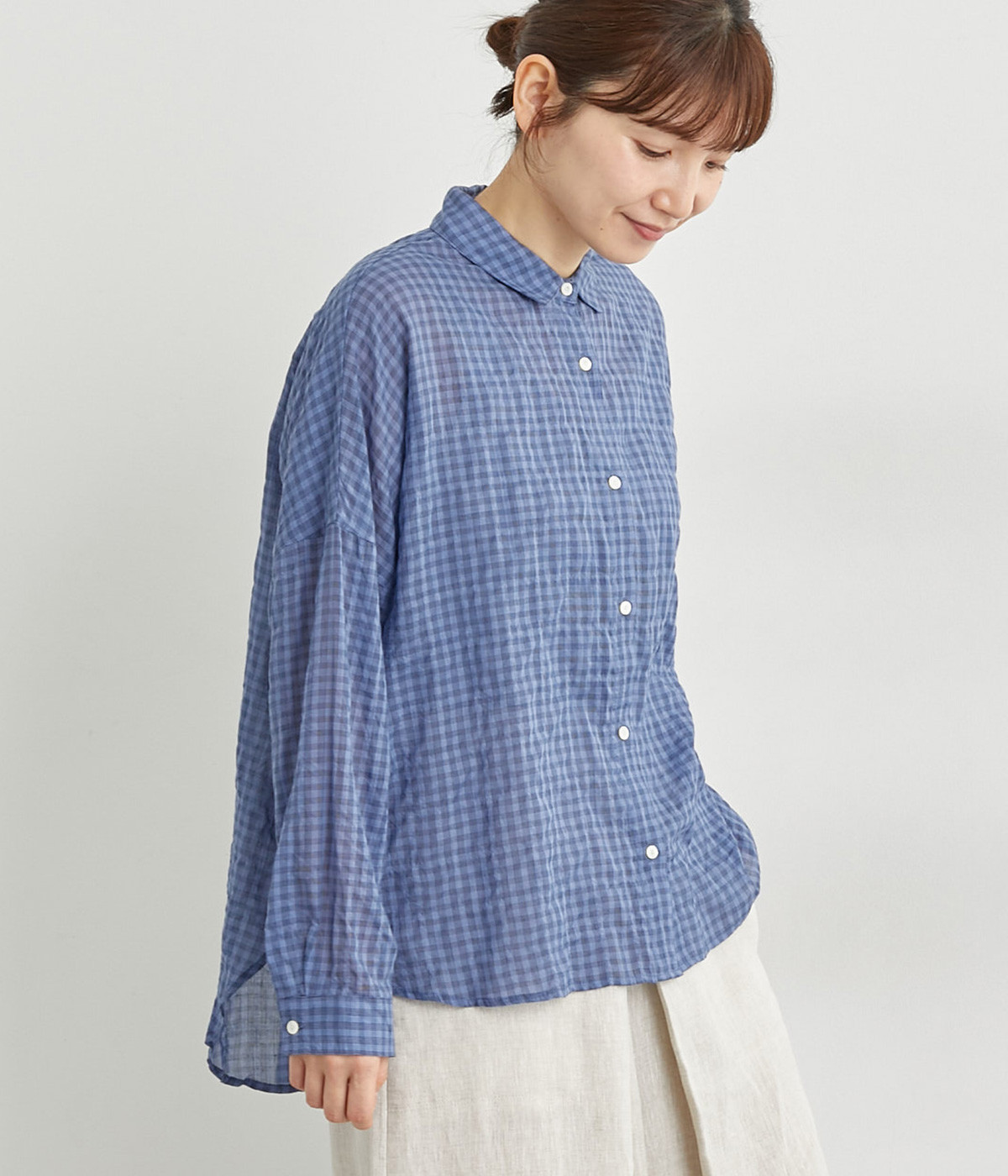 コットンシャーリングレギュラーシャツ(ブルーチェック-ONESIZE)