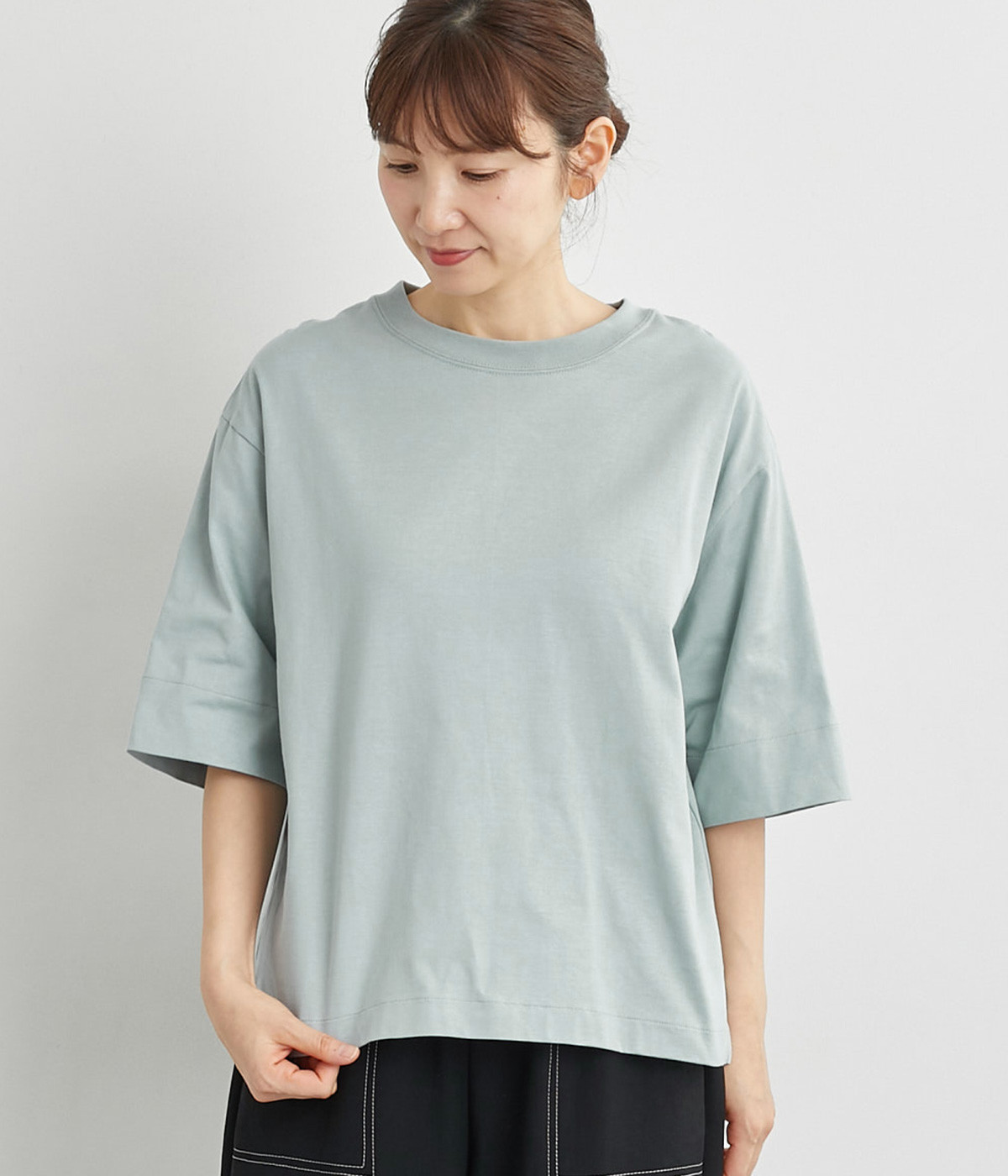 無地オーバーTシャツ(ブルー-ONESIZE)