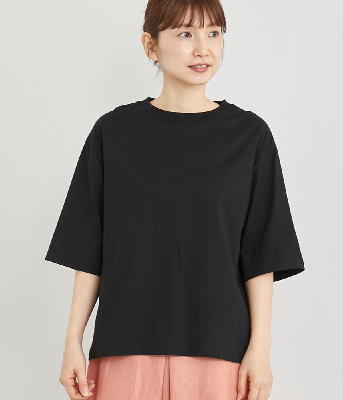 無地オーバーTシャツ(ブラック-ONESIZE)