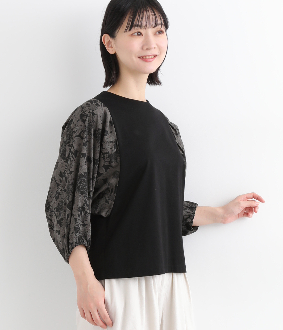 カットソー布帛ブラウス(グレー系-ONESIZE)