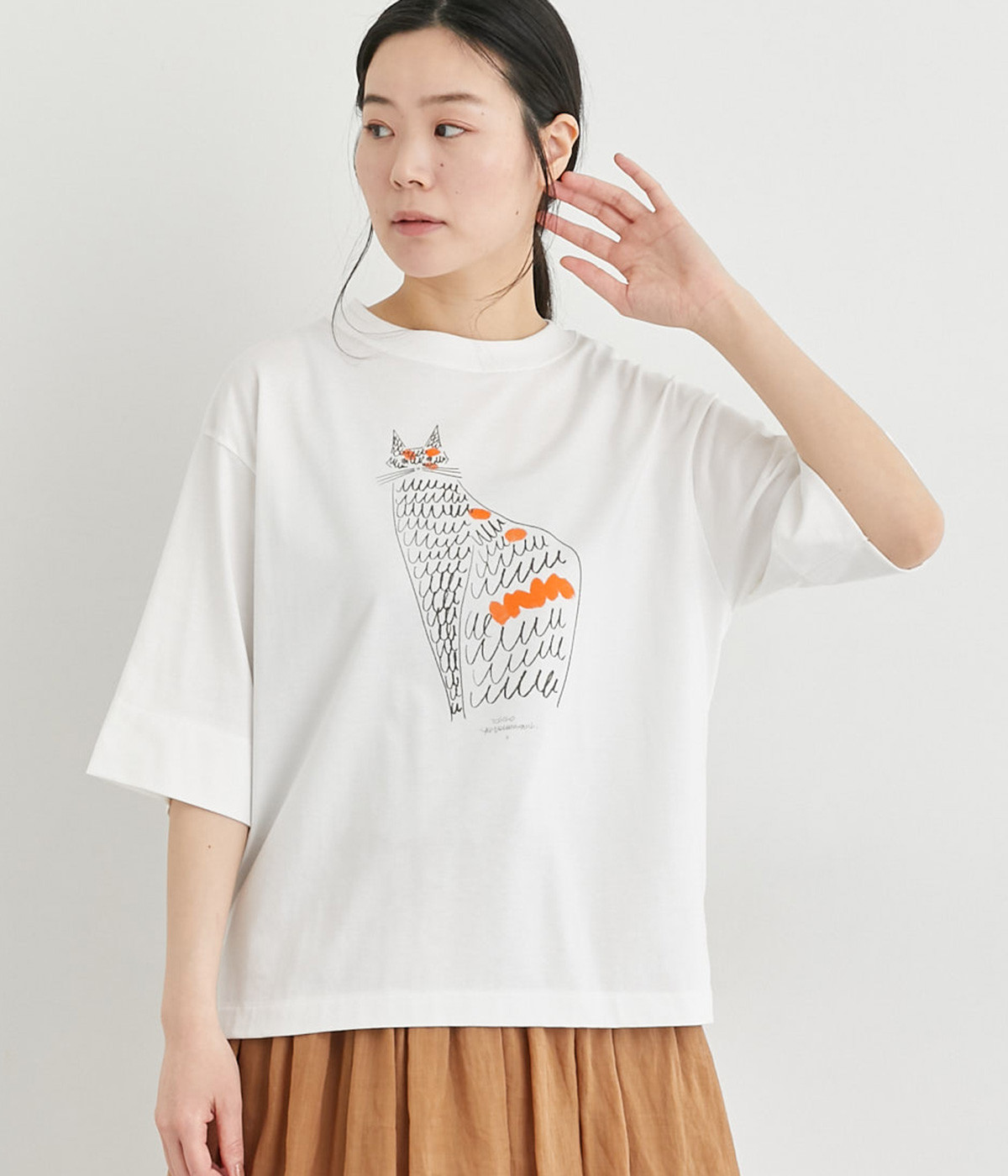 山口一郎さんコラボ　スワィーマイ天竺半袖Tシャツ(ホワイト×NEKO-ONESIZE)