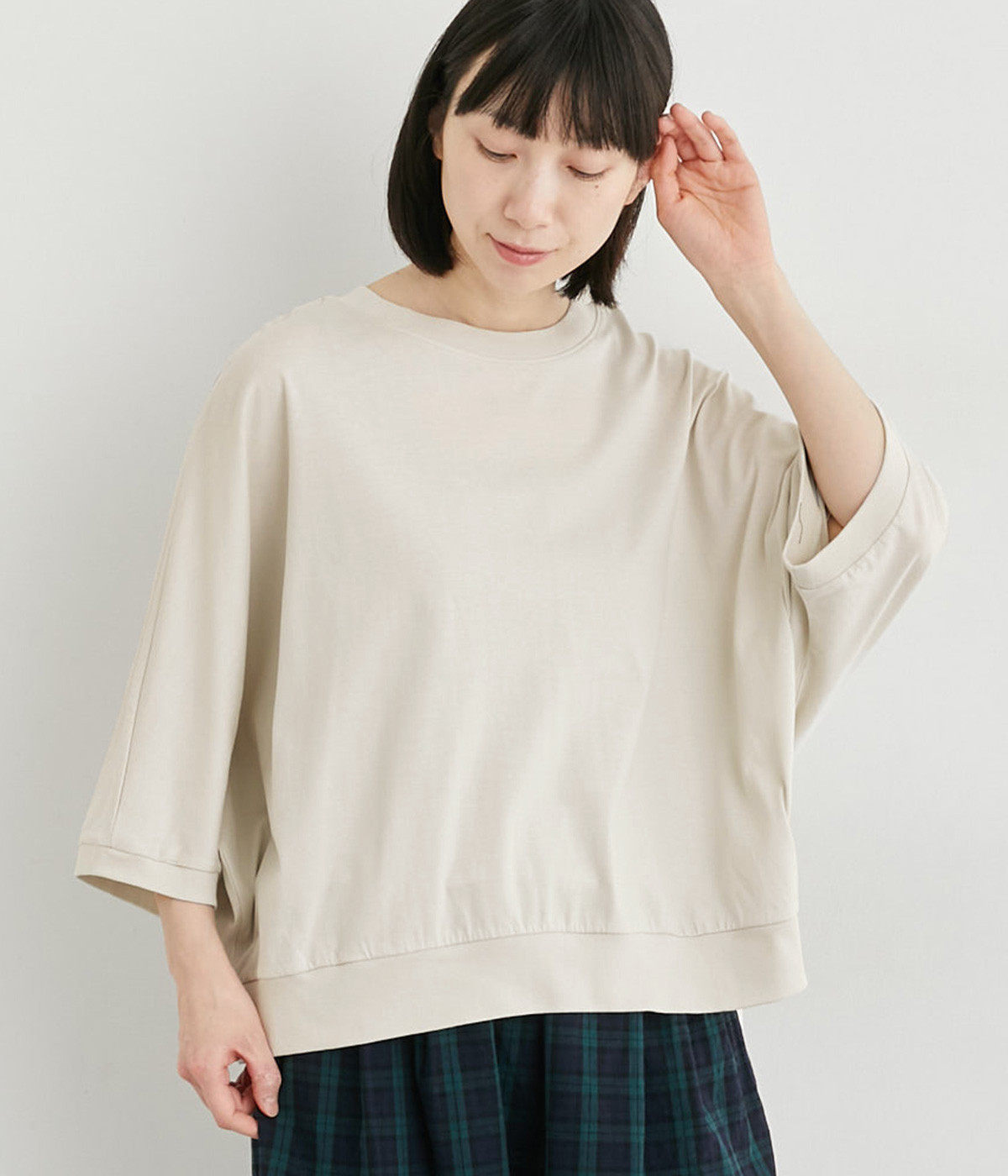 ボーダーセミシルケット天竺Tシャツ(ライトグレー-ONESIZE)